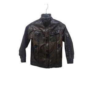 HAWKE & CO Moto JACKET COAT Jrs Brown Faux LEATHER Fleece MOTORCYCLE Size 8